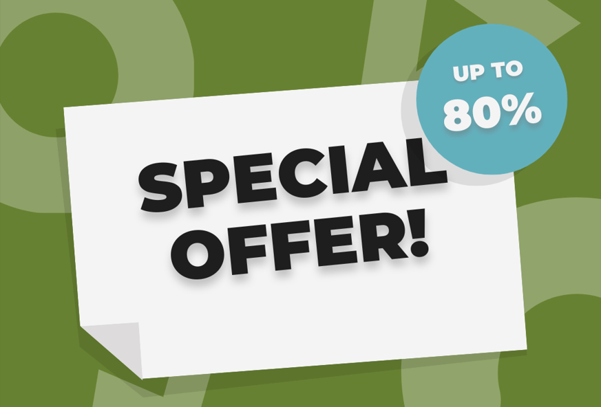 enlarged text saying special offer and 80% off