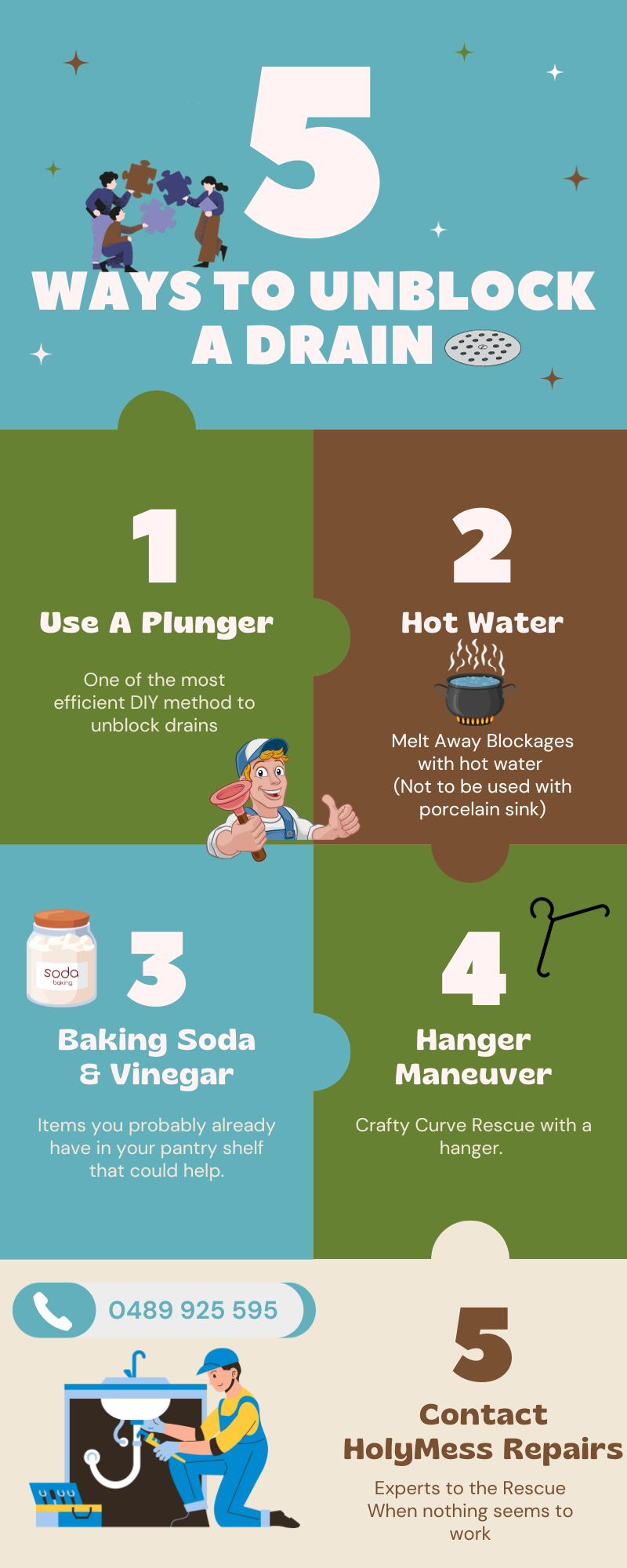 ways to unblock a drain in Australia (infographic)