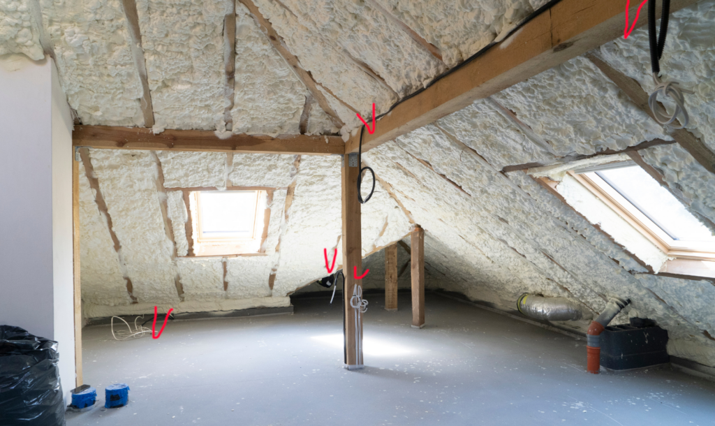 an attic with insulation just installed