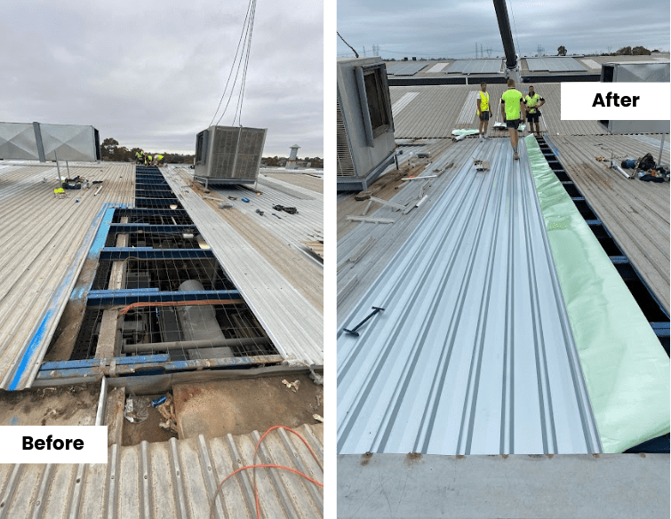Before and after industrial roof repairs in canberra