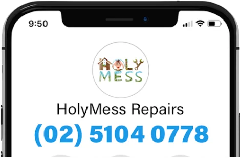 Picture of a mobile phone showing phone number of HolyMess Repairs